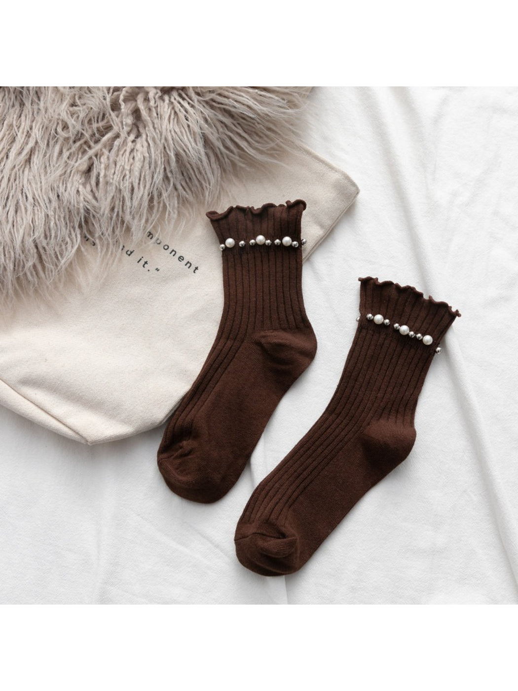 Rufia - Beaded Trim Ribbed Crew Socks product image 5