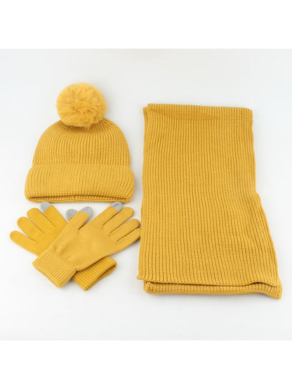 Haila - Solid Color Beanie Scarf Gloves Set