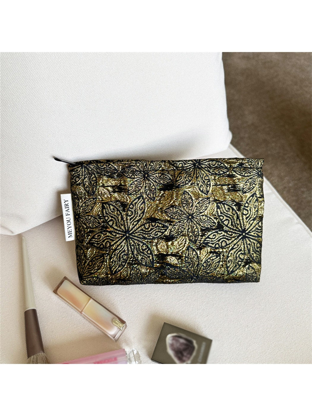 Cosbai - Elegant Floral Zippered Cosmetic Bag