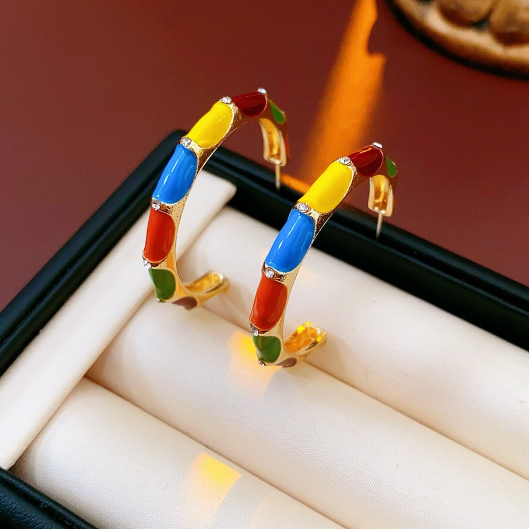 Earwish - Vintage Enamel C-Hoop Earrings - Playful & Vibrant