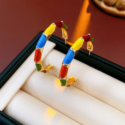 Earwish - Vintage Enamel C-Hoop Earrings - Playful & Vibrant