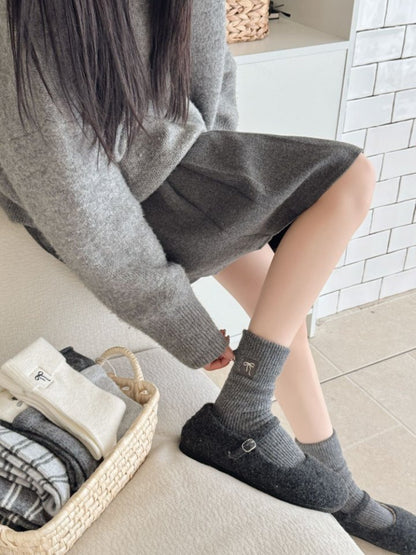 Rufia - Minimal Bow & Stripe Soft Crew Socks