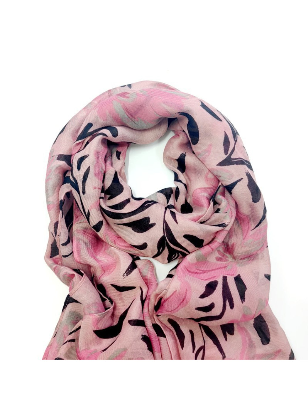 Scarvii - Pink Botanical Leaf Print Soft Scarf