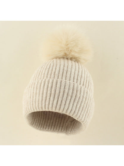 Haila - Brimless Ribbed Pom Pom Winter Knit Beanie