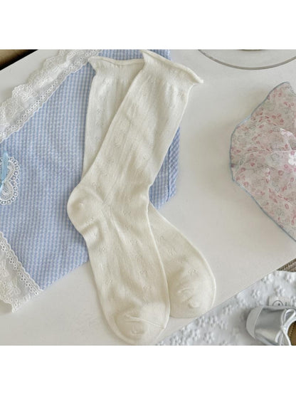 Rufia - White Rolled Cuff Decorative Crew Socks