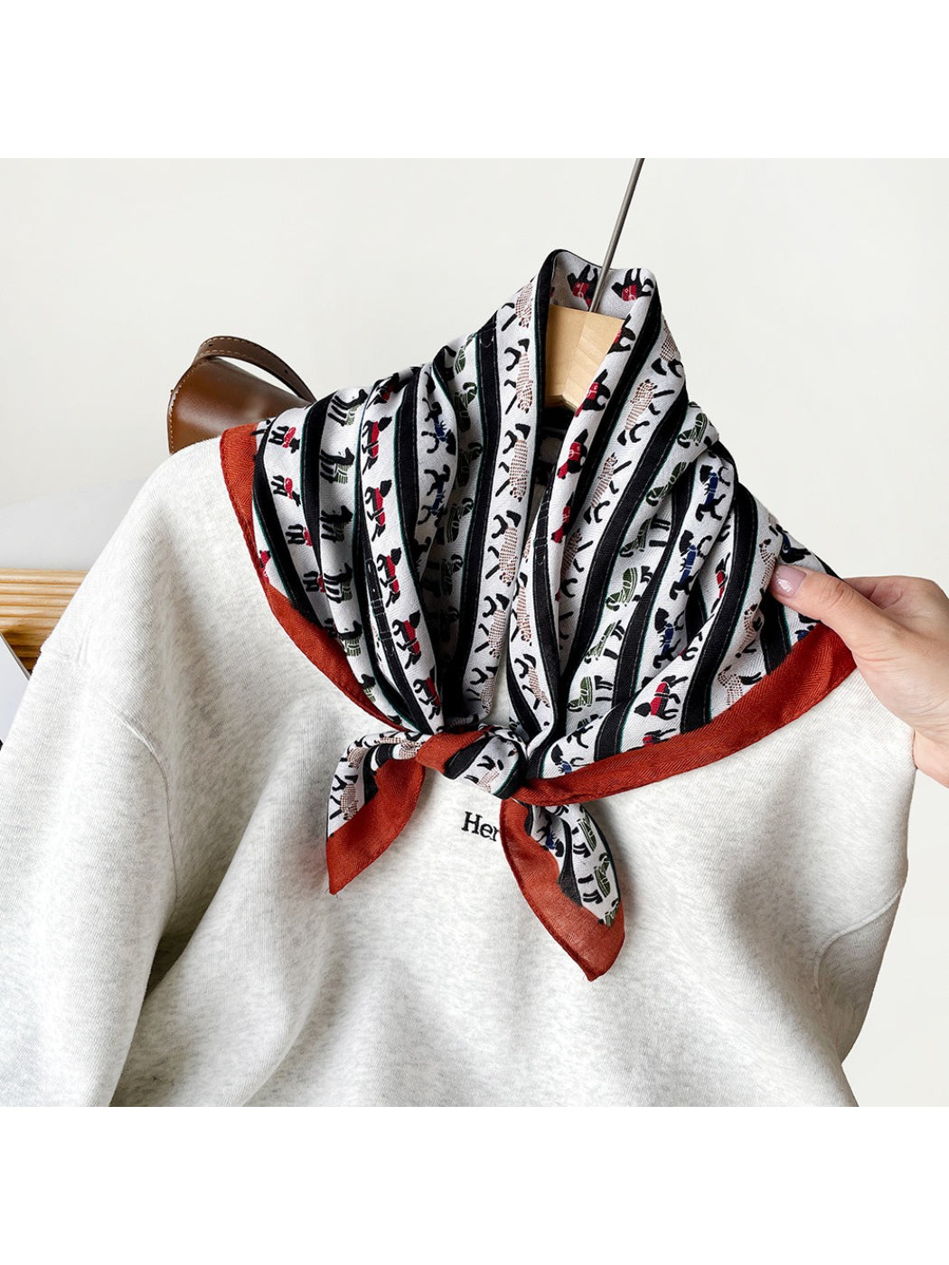 Scarvii - Stripe Animal Print Square Scarf