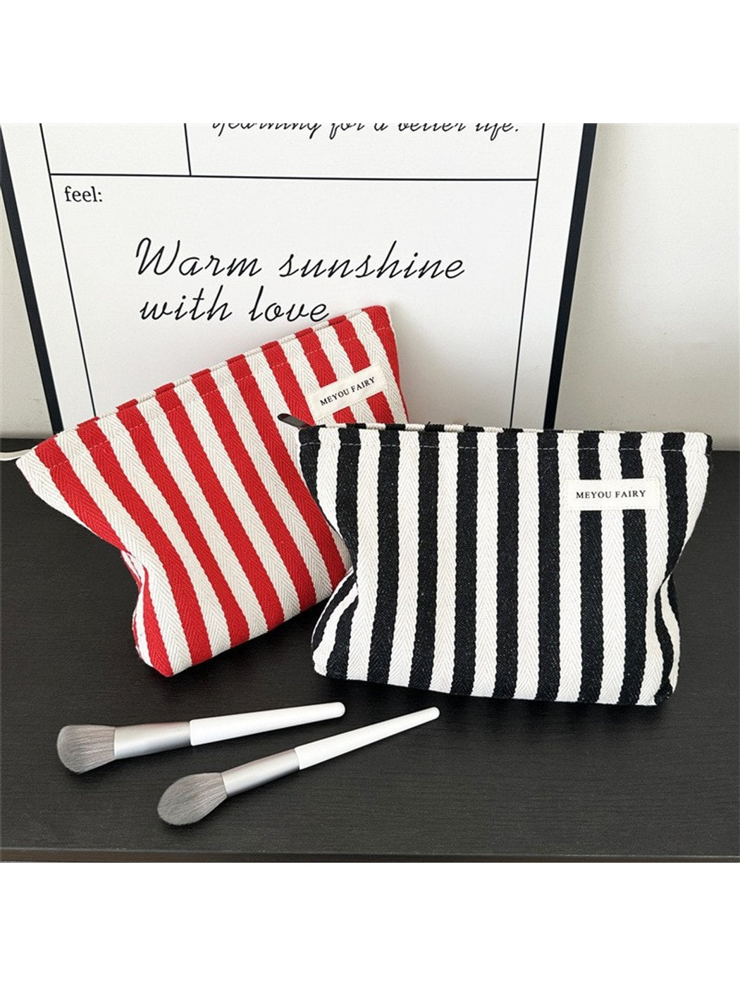 Cosbai - Striped Rectangular Zipper Makeup Bag