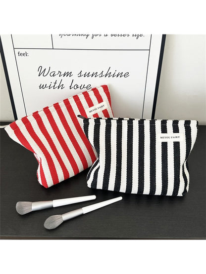 Cosbai - Striped Rectangular Zipper Makeup Bag