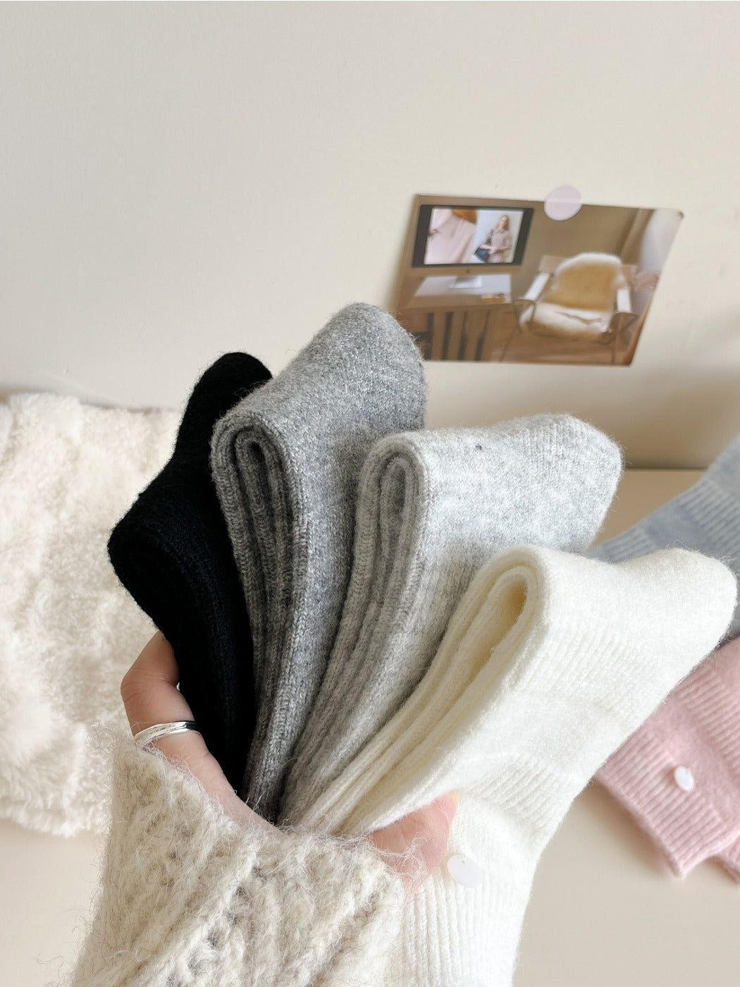 Rufia - Mid-Calf Socks with Shell Buttons