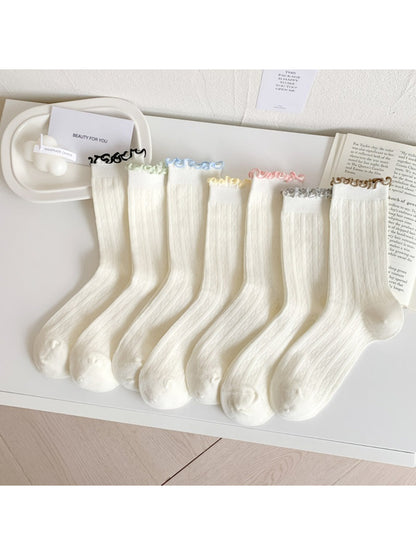 Rufia - Pastel Ruffle Edge Cable Knit Crew Socks