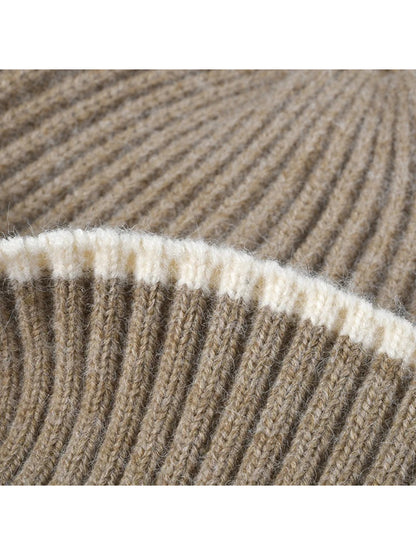 Haila - Fine Rib Contrast Stripe Cuffed Knit Beanie