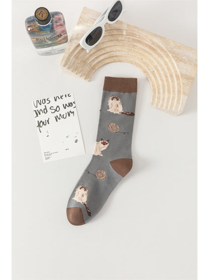 Rufia - Playful Cartoon Cat Pattern Socks
