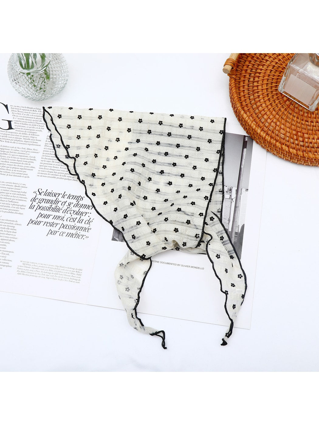 Scarvii - Floral Print Ruffle Edge Fashion Triangle Bandana