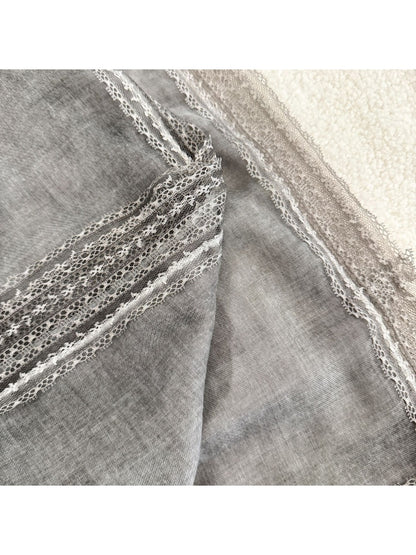 Scarvii - Gray Lightweight Lace Edge Square Scarf
