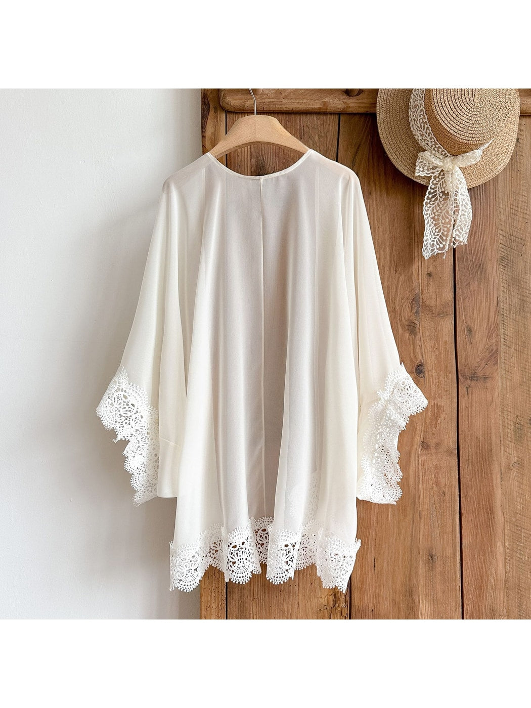 Scarvii - Elegant White Sheer Lace Trim Shawl