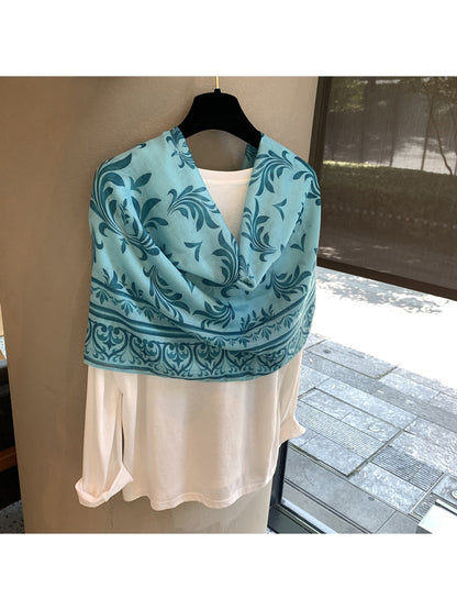 Scarvii - Blue Baroque Patterned Shawl Scarf