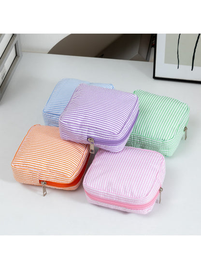 Cosbai - Pinstripes Zipper Cosmetic Organizer Bag