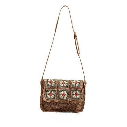 Cosbai - Crochet Granny Squares Boho Brown Crossbody Bag