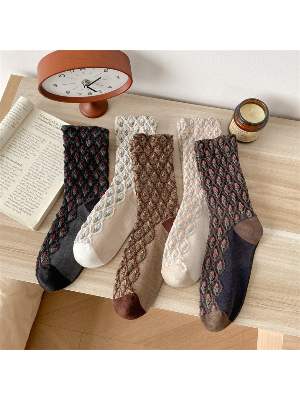 Rufia - Vintage Diamond Jacquard Crew Socks