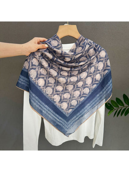 Scarvii - Elegant Tulip Pattern Blue Square Scarf