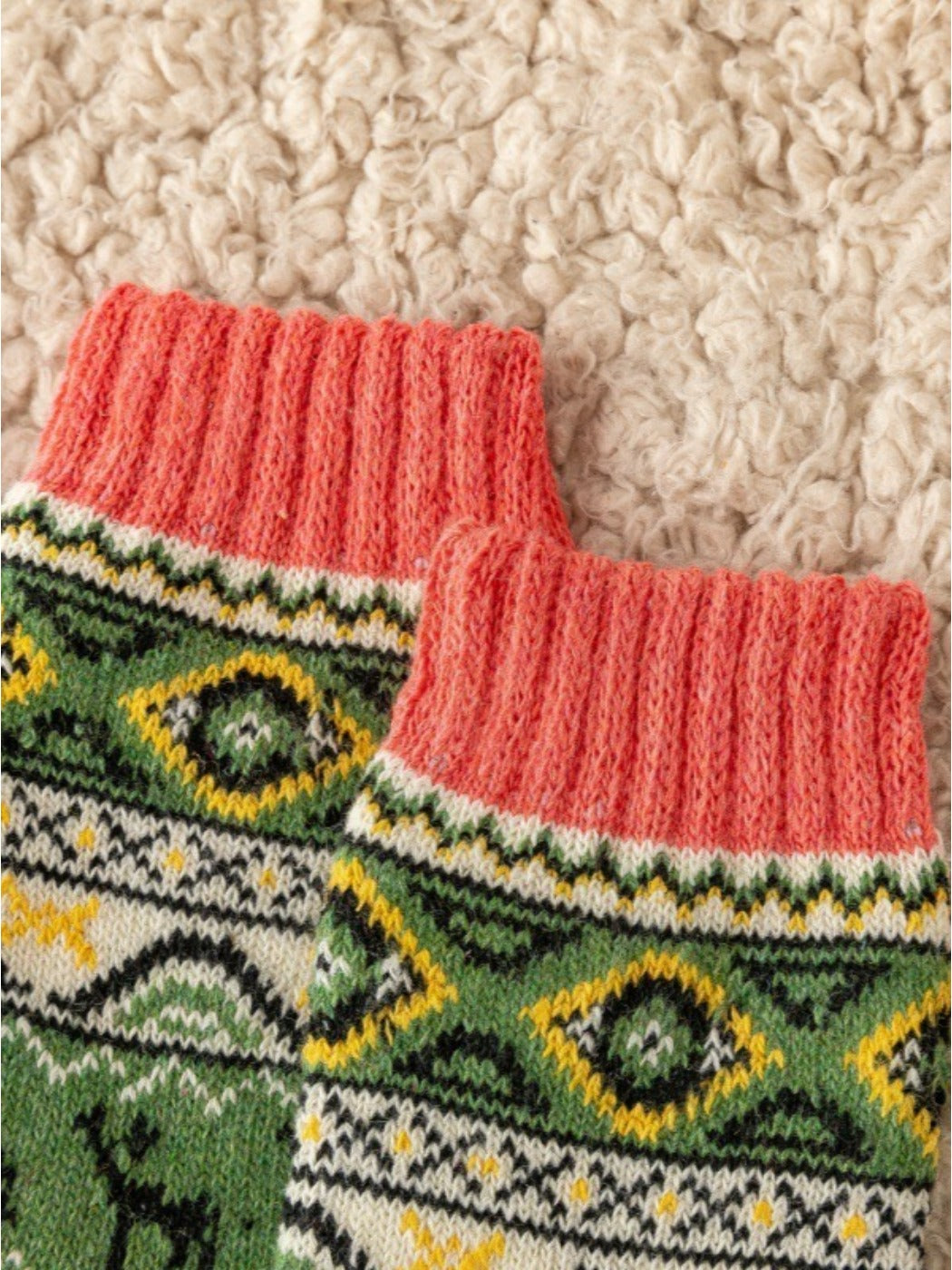 Rufia - Colorful Retro Thick Mid-Calf Winter Socks - 5 Pairs/Pack