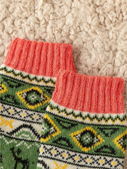 Rufia - Colorful Retro Thick Mid-Calf Winter Socks - 5 Pairs/Pack