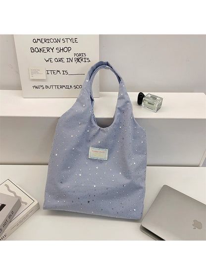 Cosbai cute star pattern tote bag shown flat on surface