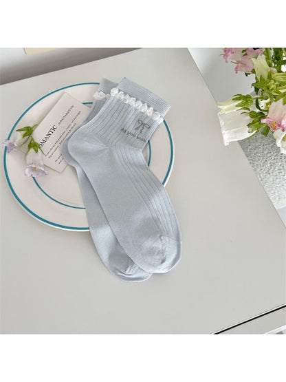 Rufia - Cute Bear Motif Ruffle Crew Socks