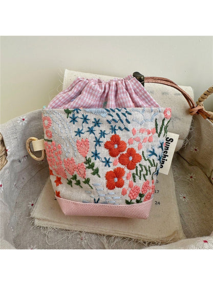 Cosbai - Floral Jacquard Drawstring Mini Pouch