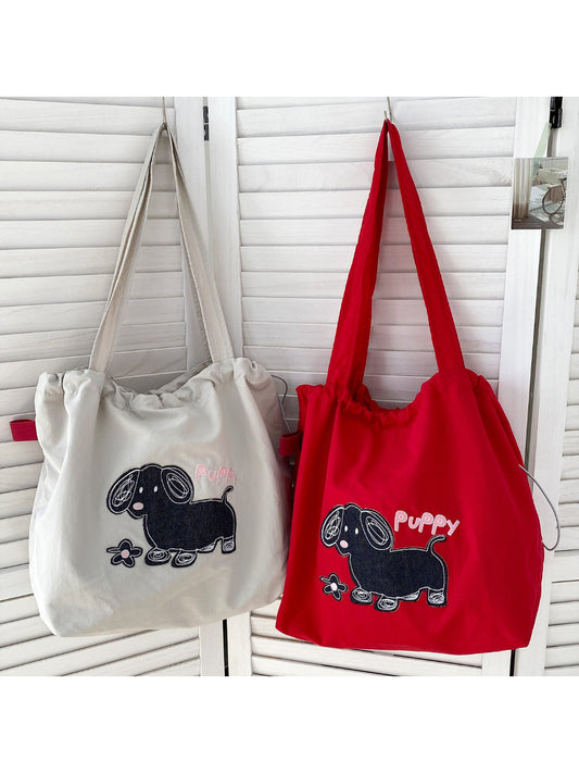 Cosbai Cute Puppy Slouchy Shoulder Bag front view with puppy face design