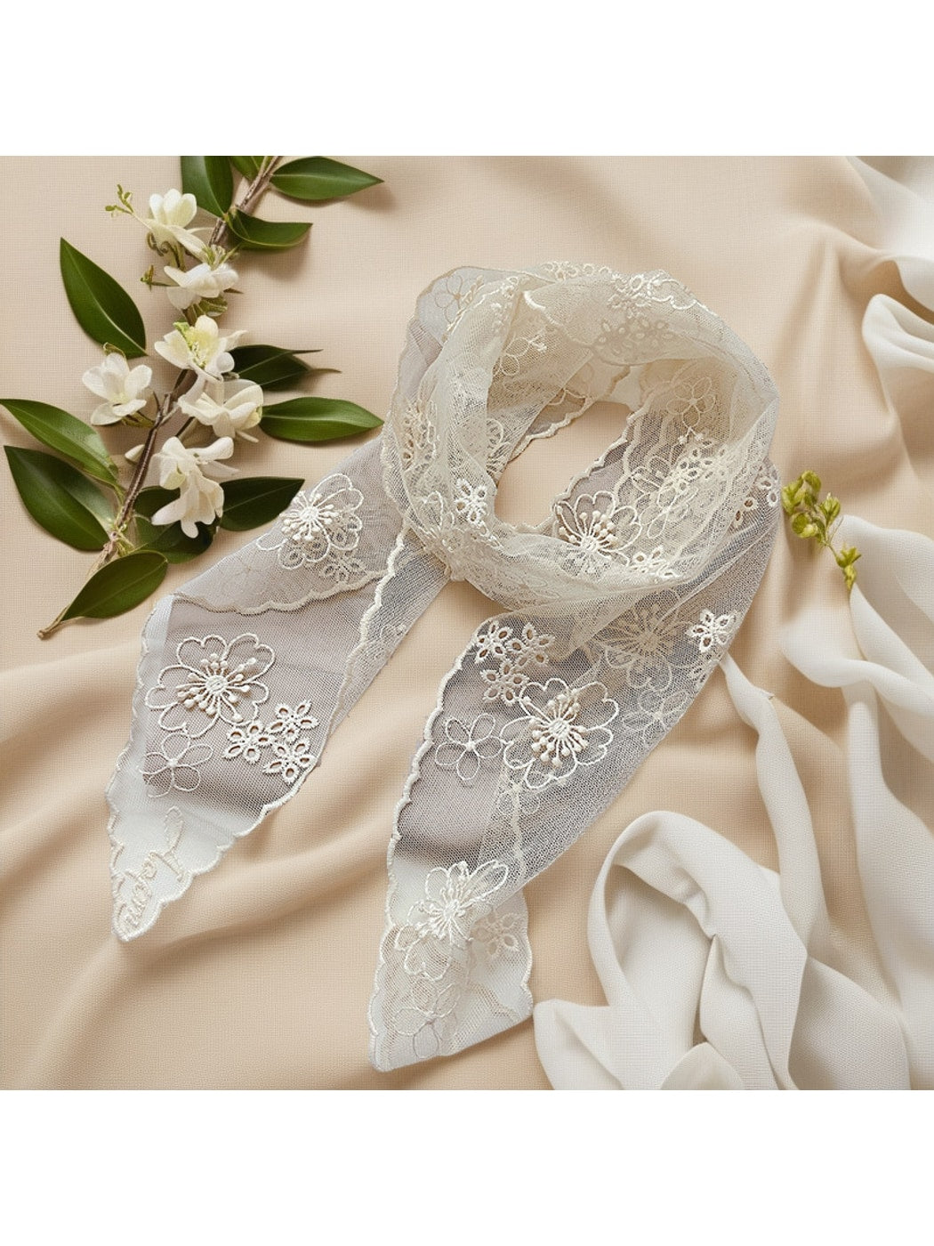 Scarvii - Elegant Floral Lace Long Narrow Scarf
