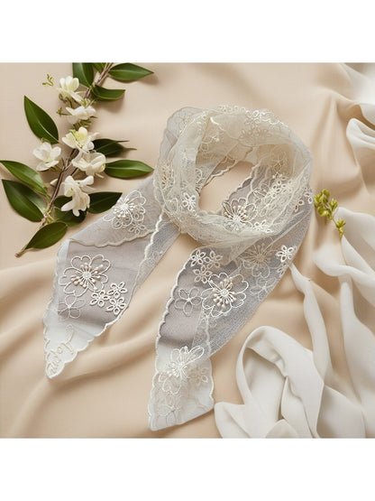 Scarvii - Elegant Floral Lace Long Narrow Scarf