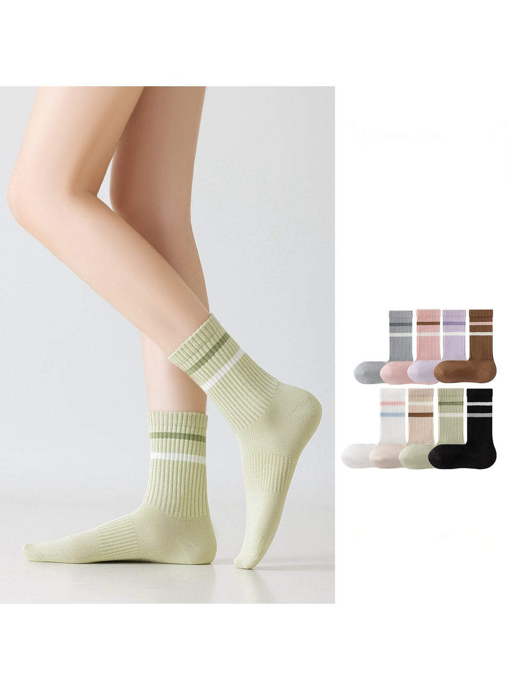 Rufia - Minimalist Ribbed Striped Cuffs Crew Socks