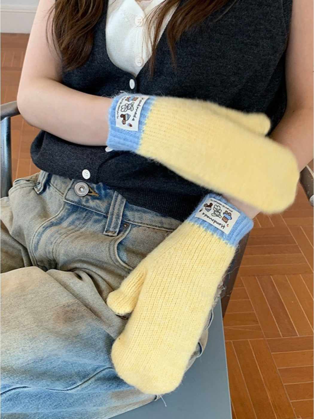 Gloving - Classic Color-Block Full-Cover Knitted Mittens