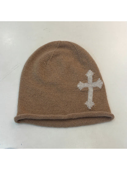 Haila - Bow and Cross Motif Rolled Edge Knit Beanie