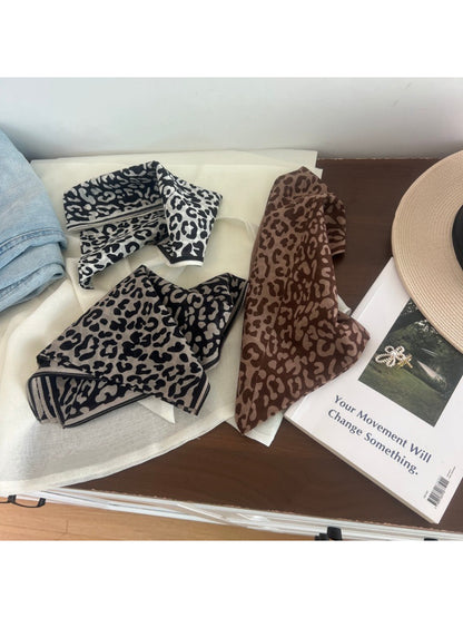 Scarvii Leopard Print Accent Square Scarf