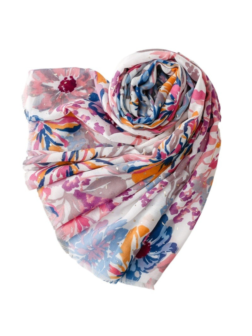 Close-up of Scarvii scarf fabric with detailed dreamy bloom floral print