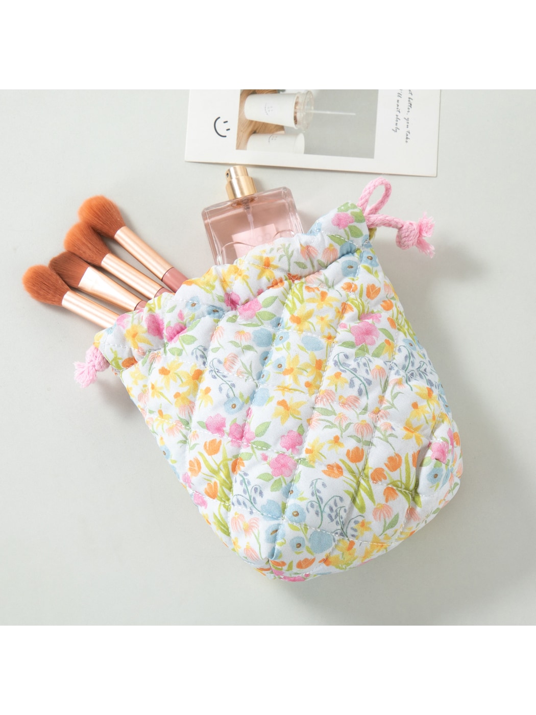 Cosbai - Quilted Floral Drawstring Pouch