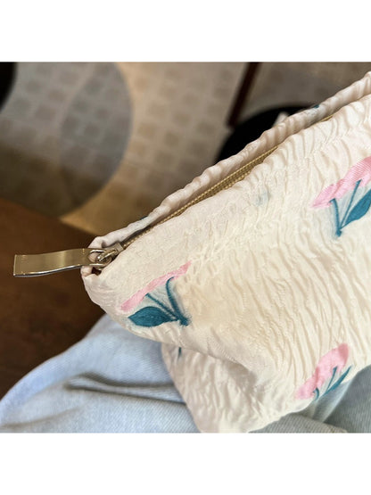 Cosbai – Tulip & Cherry Embossed Canvas Makeup Bag