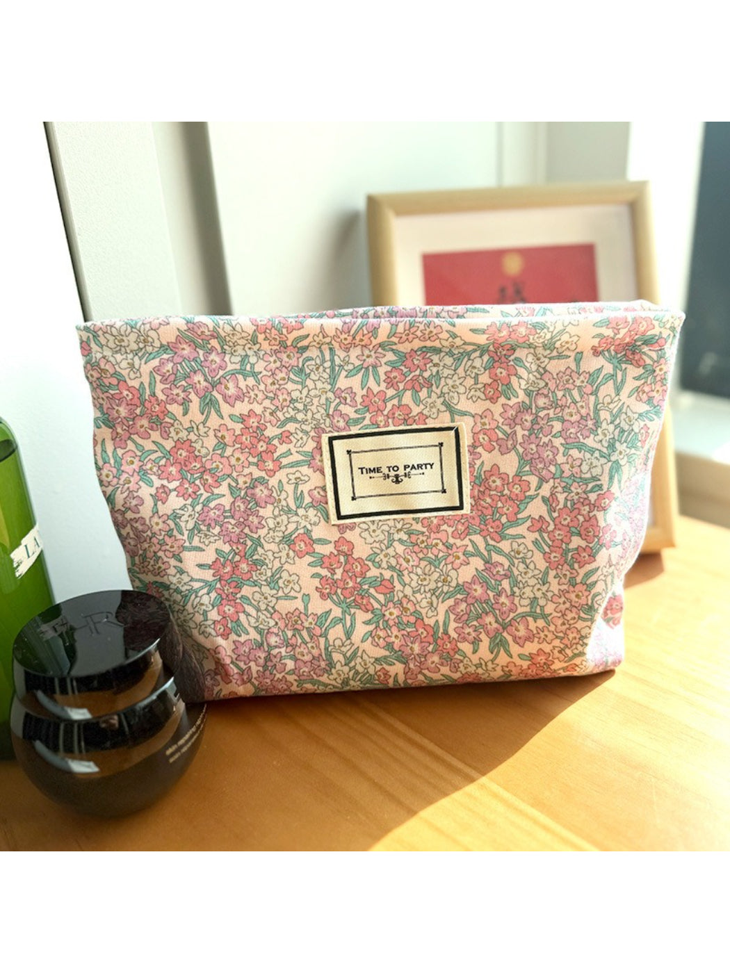 Cosbai - Soft Pink Floral Everyday Cosmetic Pouch