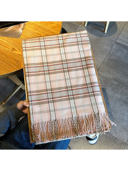 Scarvii - Checked Tassel Everyday Style Scarf