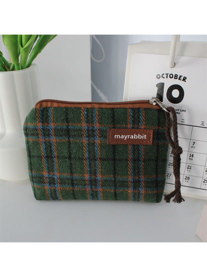 Cosbai - Vintage Plaid Zip Coin Pouch Bag