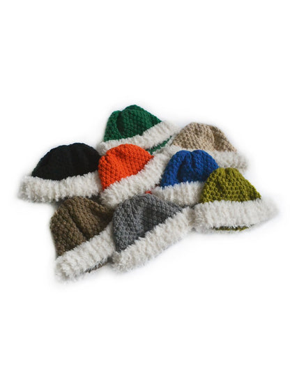 Haila - Cozy Fuzzy Trim Textured Knit Beanie