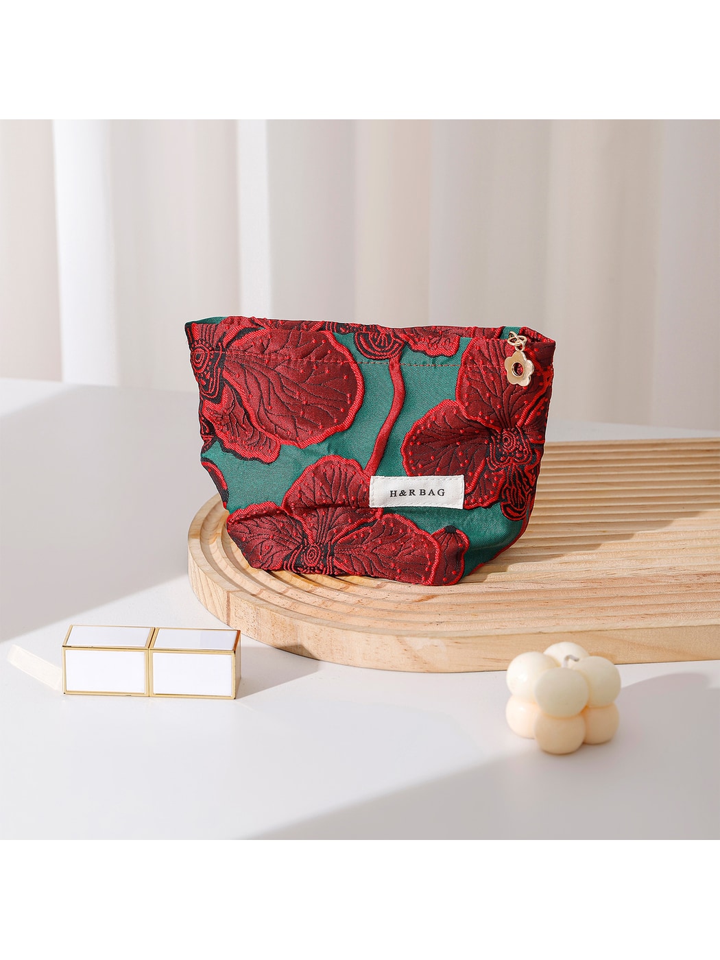 Cosbai - Floral Print Handheld Cosmetic Pouch Bag