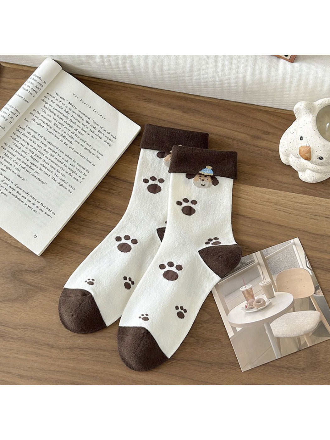 Rufia - Brown Puppy Print Crew Socks