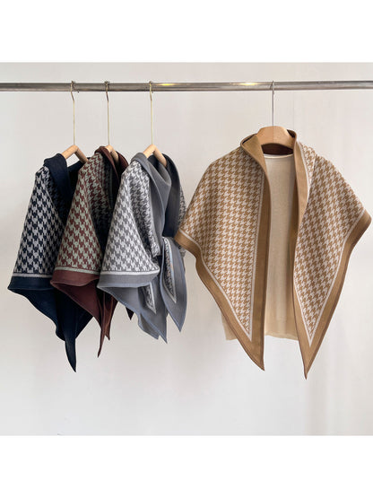 Scarvii - Houndstooth Contrast Border Triangle Scarf