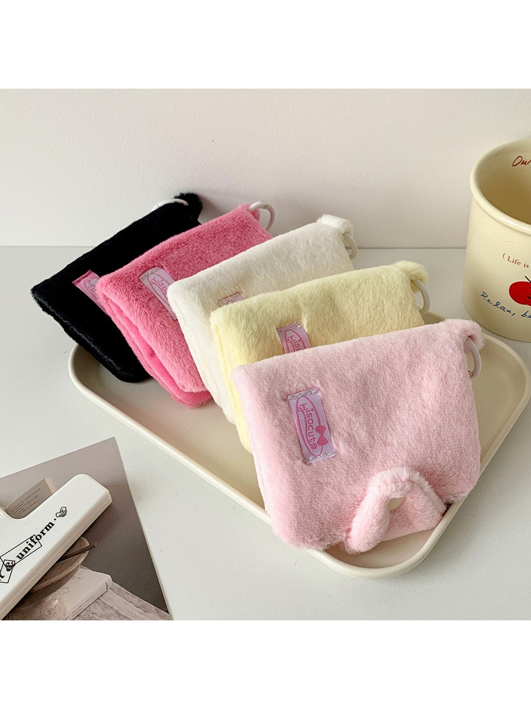 Cosbai - Solid Color Fold Over Plush Coin Purse