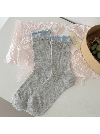 Rufia - Ruffle Cuff Two-toned Crew Socks