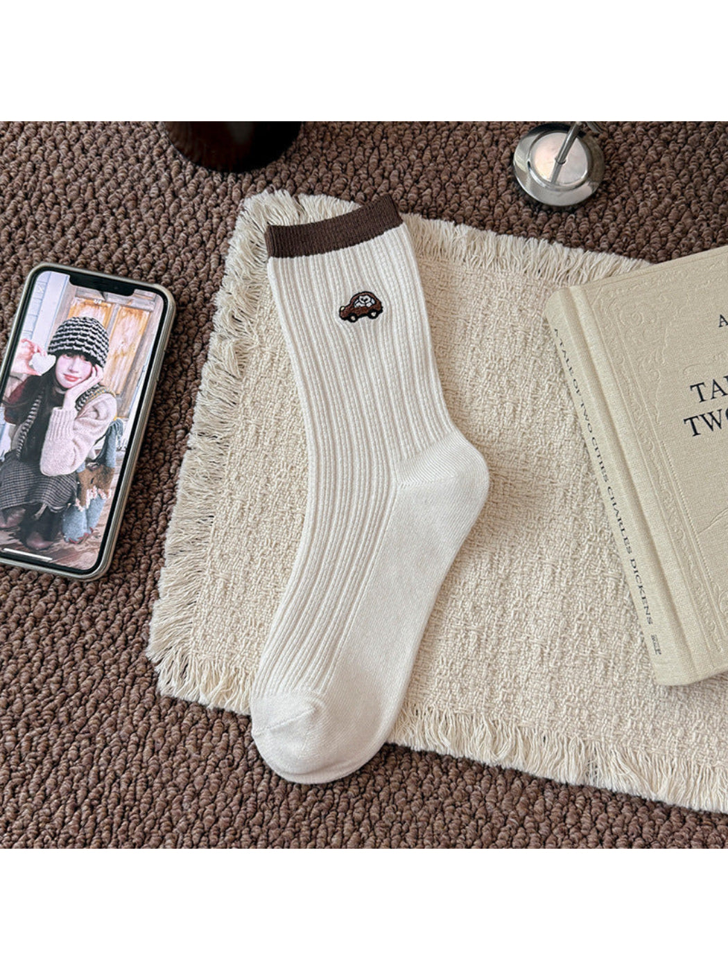 Rufia - Patterned Ribbed Crew Socks