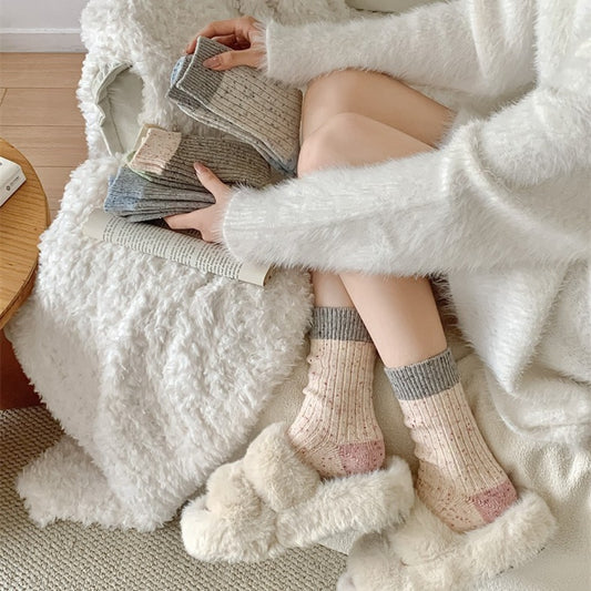 Rufia - Color Block Polka Dot Thermal Mid-Calf Socks